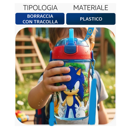 Borraccia Bambini con Tracolla 450ml Stitch Spiderman Sonic Minnie
