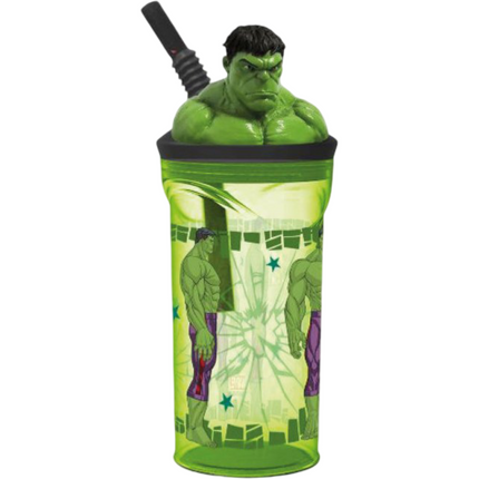 BICCHIERE 3D CON CANNUCCIA ML.360 DIVERSE FANTASIE CARTONI ANIMATI Hulk EOL Distribuzione