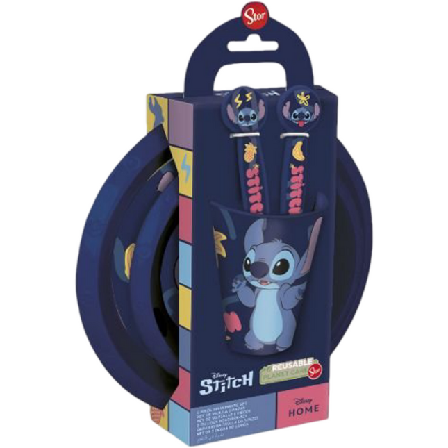 PIATTI+BICCHIERE+POSATE FOOD FANTASIE ASSORTITE CARTONI ANIMATI Stitch EOL Distribuzione