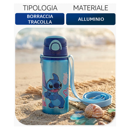 Borraccia Alluminio Bambini con Tracolla 730ml Spiderman Stitch Mickey Frozen