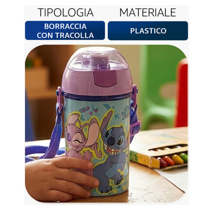 Borraccia Bambini con Tracolla 450ml Stitch Spiderman Sonic Minnie