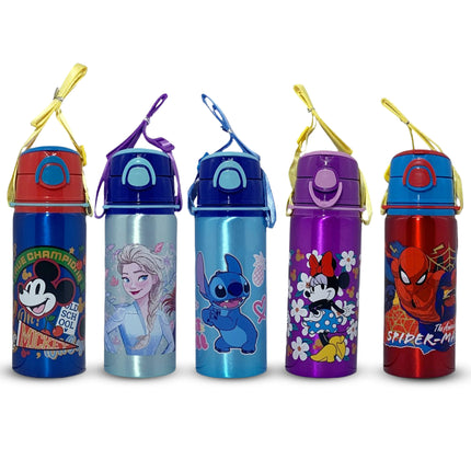 Borraccia Alluminio Bambini con Tracolla 730ml Spiderman Stitch Mickey Frozen