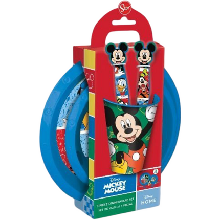 PIATTI+BICCHIERE+POSATE FOOD FANTASIE ASSORTITE CARTONI ANIMATI Mickey EOL Distribuzione