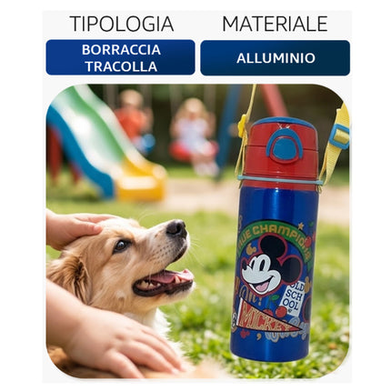 Borraccia Alluminio Bambini con Tracolla 730ml Spiderman Stitch Mickey Frozen