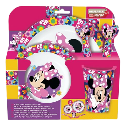 Set Pappa 5 Pezzi Microonde – Piatto, Ciotola, Bicchiere e Posate con Personaggi (Hello Kitty, Spiderman, Minnie, Stitch) Minnie EOL Distribuzione