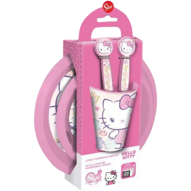 PIATTI+BICCHIERE+POSATE FOOD FANTASIE ASSORTITE CARTONI ANIMATI Hello Kitty EOL Distribuzione