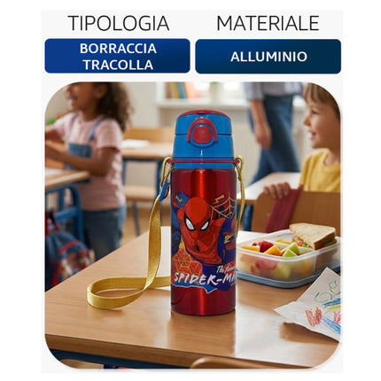 Borraccia Alluminio Bambini con Tracolla 730ml Spiderman Stitch Mickey Frozen