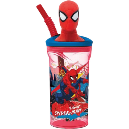BICCHIERE 3D CON CANNUCCIA ML.360 DIVERSE FANTASIE CARTONI ANIMATI Spiderman EOL Distribuzione