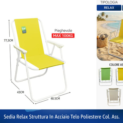 Sedia Relax in Acciaio con Telo in Poliestere – Pieghevole, Resistente, Colori Assortiti D&D Casalinghi