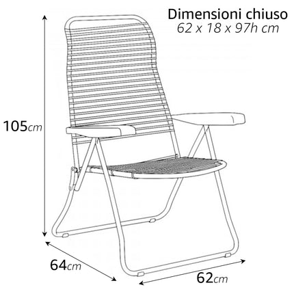 Sdraio Lipari Pieghevole da Esterno, PVC Colorato su Telaio in Acciaio, 5 Posizioni Reclinabili, 62x64x105 cm Metal Far