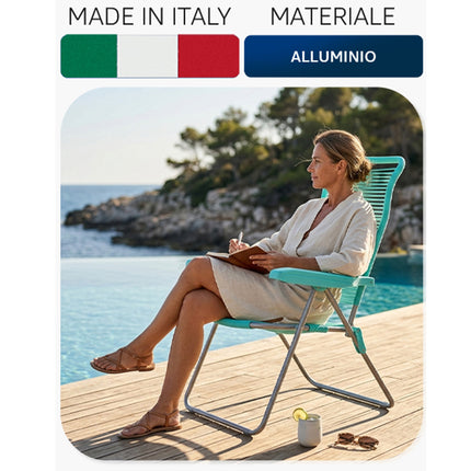 Sdraio Lipari Pieghevole da Esterno, PVC Colorato su Telaio in Acciaio, 5 Posizioni Reclinabili, 62x64x105 cm Turchese Metal Far