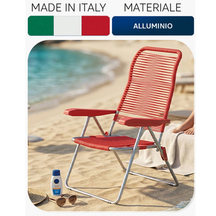 Sdraio Lipari Pieghevole da Esterno, PVC Colorato su Telaio in Acciaio, 5 Posizioni Reclinabili, 62x64x105 cm Rosso Metal Far