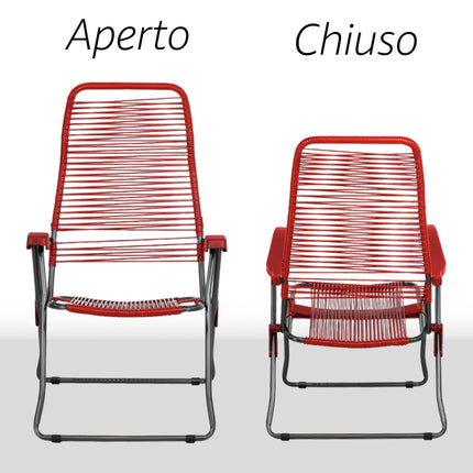 Sdraio Lipari Pieghevole da Esterno, PVC Colorato su Telaio in Acciaio, 5 Posizioni Reclinabili, 62x64x105 cm Metal Far