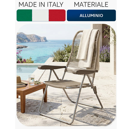 Sdraio Lipari Pieghevole da Esterno, PVC Colorato su Telaio in Acciaio, 5 Posizioni Reclinabili, 62x64x105 cm Tortora Metal Far