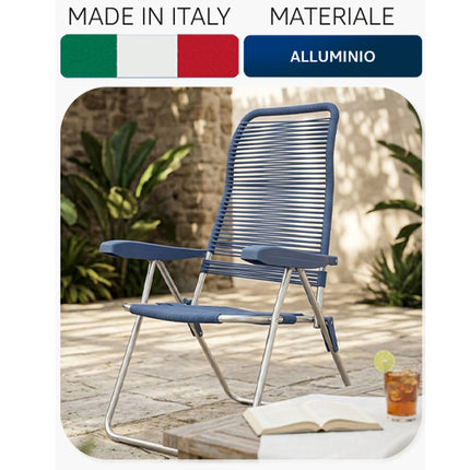 Sdraio Lipari Pieghevole da Esterno, PVC Colorato su Telaio in Acciaio, 5 Posizioni Reclinabili, 62x64x105 cm Blu Metal Far