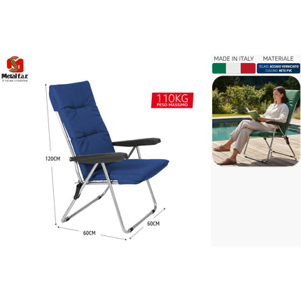 Sdraio Hawaii in Alluminio con Cuscino PVC Colorato 60x60x120h cm Made in Italy Metal Far