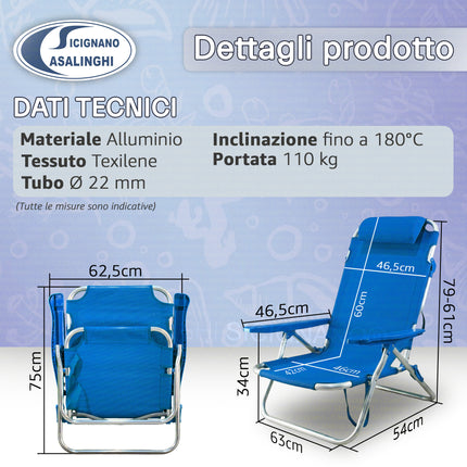 Spiaggina Pieghevole Alluminio Salvaspazio Mare Profilo Ultra Piatto Premium Due Esse
