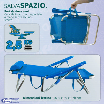 Spiaggina Pieghevole Alluminio Salvaspazio Mare Profilo Ultra Piatto Premium Due Esse