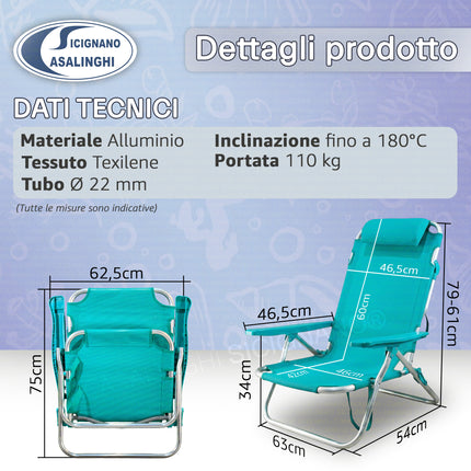 Spiaggina Pieghevole Alluminio Salvaspazio Mare Profilo Ultra Piatto Premium Due Esse