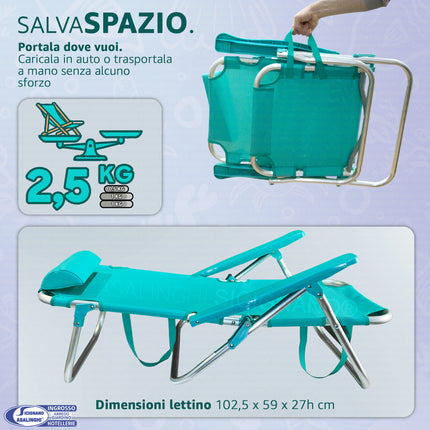 Spiaggina Pieghevole Alluminio Salvaspazio Mare Profilo Ultra Piatto Premium Due Esse