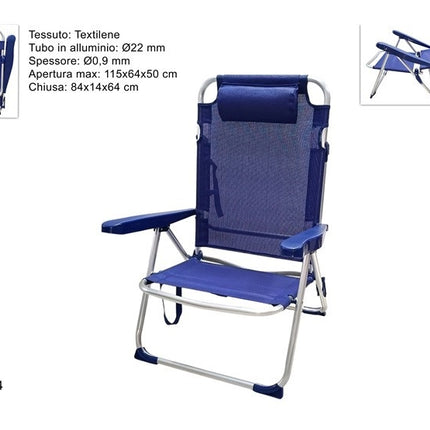 Sdraio Alluminio Diam. Mm.22 Telo Texilene Con Cuscino Blu Scuro / Turchese Blu Scuro Due Esse