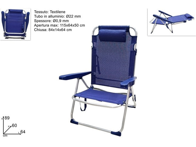 Sdraio Alluminio Diam. Mm.22 Telo Texilene Con Cuscino Blu Scuro / Turchese Blu Scuro Due Esse