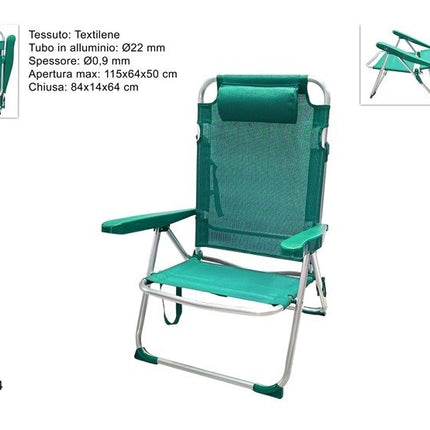 Sdraio Alluminio Diam. Mm.22 Telo Texilene Con Cuscino Blu Scuro / Turchese Turchese Due Esse