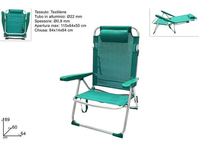 Sdraio Alluminio Diam. Mm.22 Telo Texilene Con Cuscino Blu Scuro / Turchese Turchese Due Esse