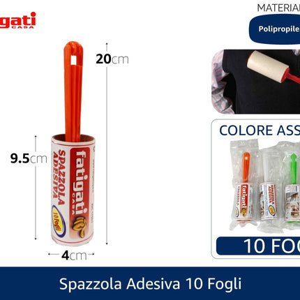 Spazzola Adesiva Levapelucchi 10 Fogli Fatigati Casa – Rotolo Togli Peli per Abiti, Divani e Sedili (H 20 cm) Fatigati