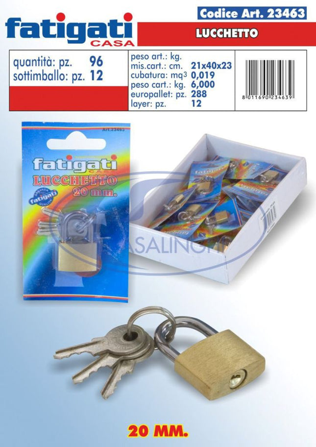 Lucchetto Resistente in Metallo per Sicurezza E Protezione, Disponibile in Diverse Misure 20mm Fatigati