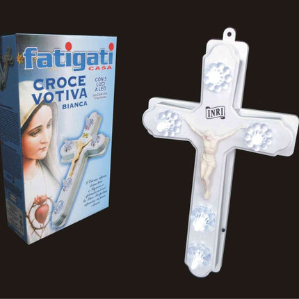 Fatigati Croce Votiva Bianca 5 Luci per Cimiteri – Luminosa e Moderna Fatigati