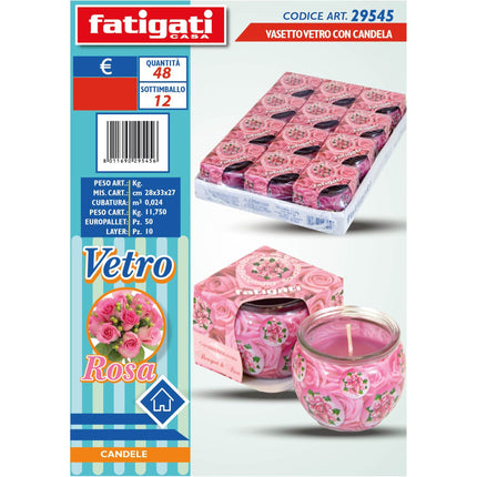 Candela in Vetro con Fragranza Profumata per Ambienti Casa E Relax Rosa Fatigati