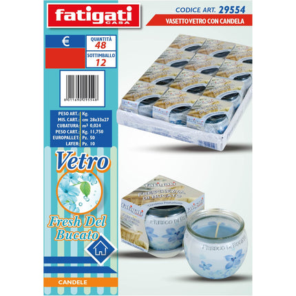 Candela in Vetro con Fragranza Profumata per Ambienti Casa E Relax Fresco Bucato Fatigati