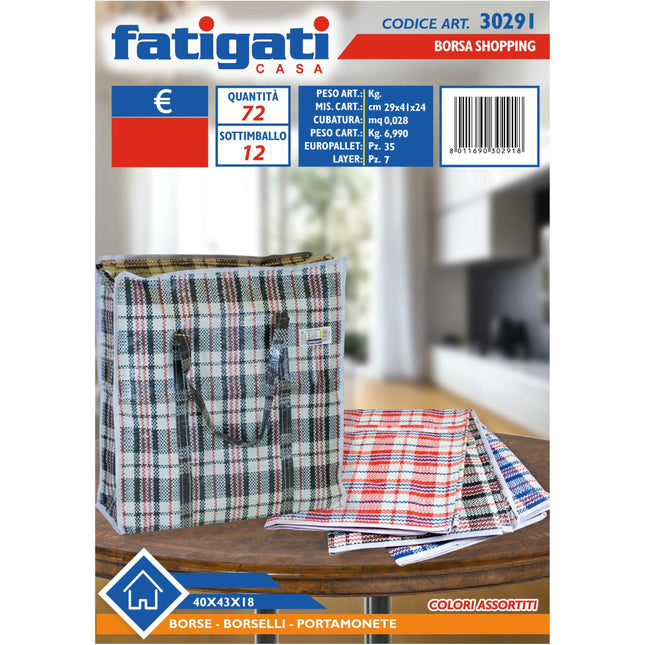 Borsa Spesa Shopping Borsa per la Spesa Resistente E Capiente in Vari Formati 40x43x18 cm Fatigati
