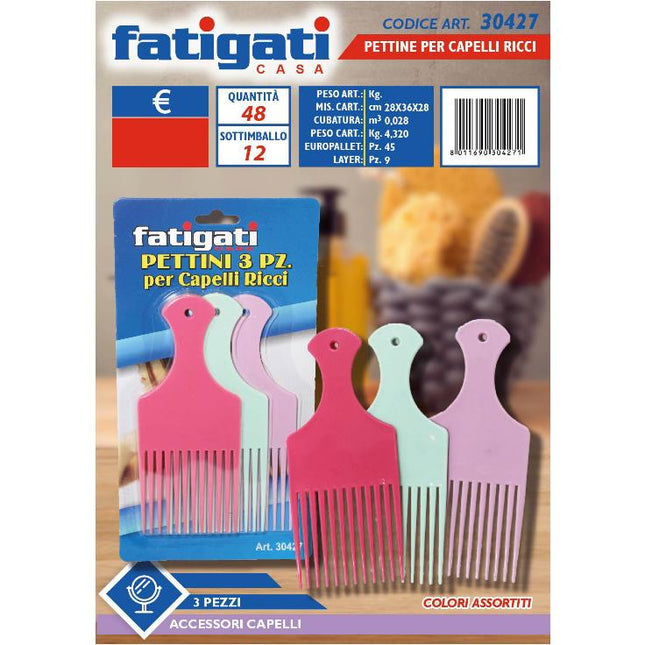 Pettine per Capelli Ricci Set 3 Pz