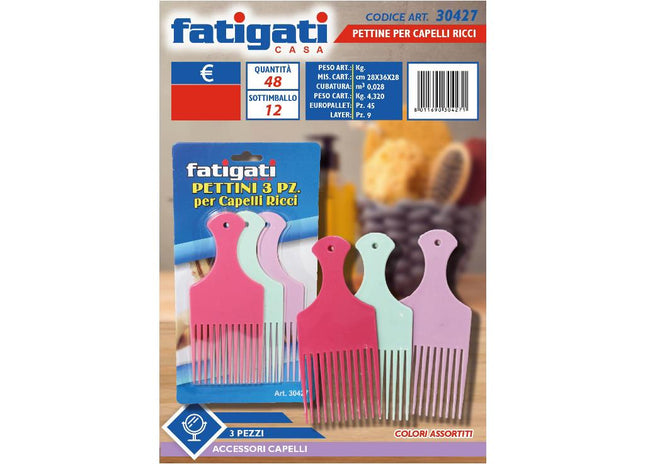 Pettine per Capelli Ricci Set 3 Pz Fatigati