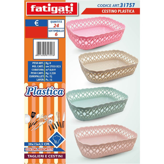 Cestino Plastica Cm.20X15X4,5 Ass. Fatigati