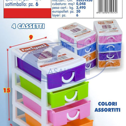 CASSETTIERA PLASTICA 4 CASSETTI Fatigati