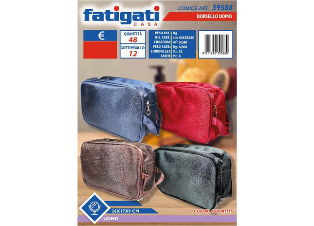 Borsello Uomo per Cosmesi e Accessori, Dimensioni 26x17x9 cm, Design Pratico ed Elegante Fatigati