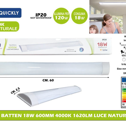 Led Batten 18W 600Mm 4000K 1620Lm eQuickly
