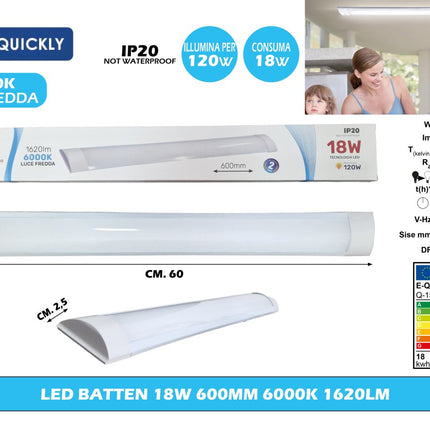 Led Batten 18W 600Mm 6000K 1620Lm eQuickly
