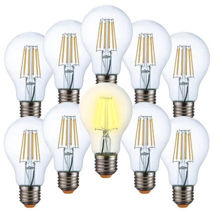 Lampadina LED E27 Filamento Bulbo A60 10W | Luce Calda 2700K | 1000 Lumen Scorta da 10 (Miglior Prezzo) eQuickly
