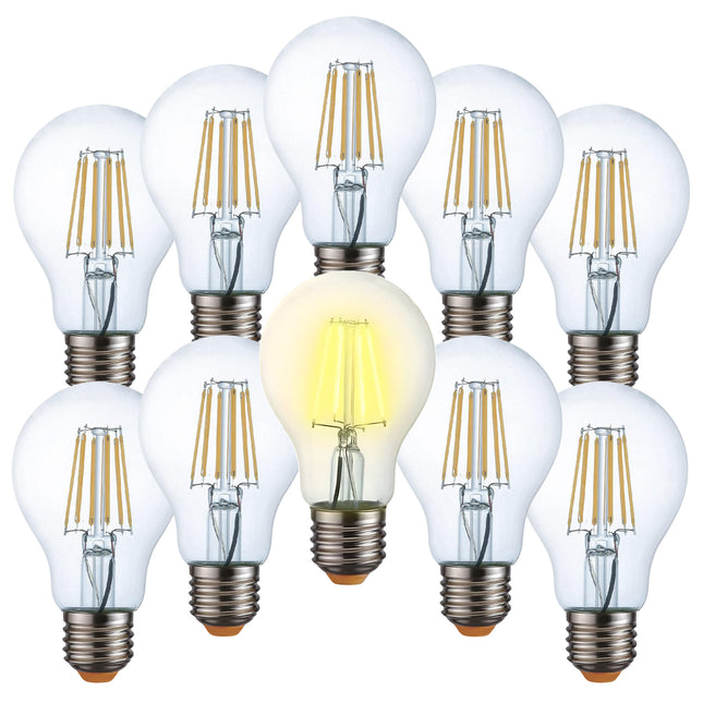 Lampadina LED E27 Filamento Bulbo A60 10W | Luce Calda 2700K | 1000 Lumen Scorta da 10 (Miglior Prezzo) eQuickly