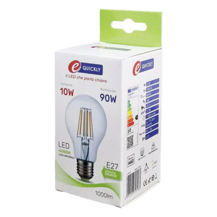 Lampadina LED E27 a Filamento 10W | Luce Naturale 4000K | Design Vintage & Alta Luminosità eQuickly