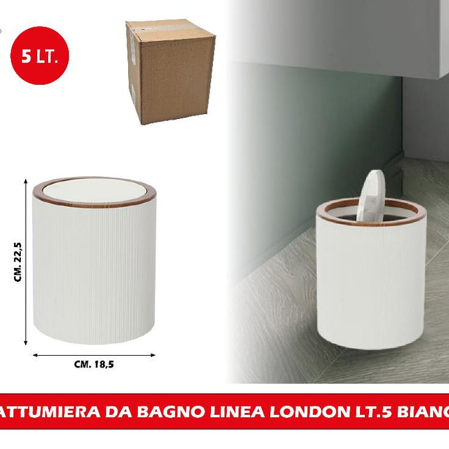 Pattumiera Da Bagno Linea London Senza Pedale Lt.5 Colore Bianco