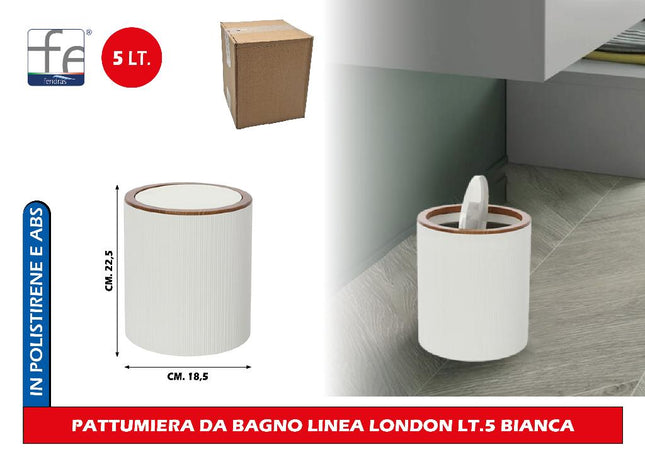 Pattumiera Da Bagno Linea London Senza Pedale Lt.5 Colore Bianco Feridras