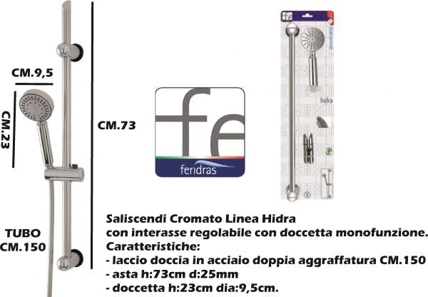Saliscendi Doccia Completo Regolabile Con Doccetta 1 Funzione Idra Feridras