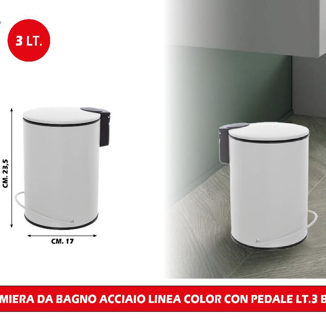 Pattumiera da Bagno in Acciaio Linea Color con Pedale Lt.3 Design Moderno e Funzionale