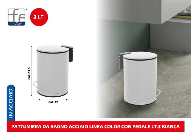 Pattumiera da Bagno in Acciaio Linea Color con Pedale Lt.3 Design Moderno e Funzionale Feridras