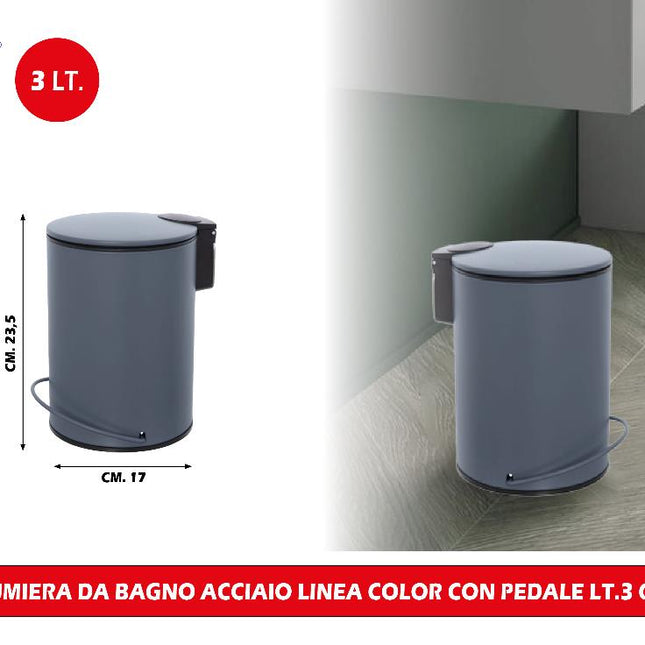 Pattumiera da Bagno in Acciaio Linea Color con Pedale Lt.3 Design Moderno e Funzionale